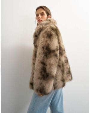 TOPSHOP Mid Length Faux Fur Jacket - Natural