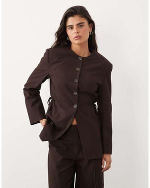 ASOS Linnen Blazer Met Striksluiting Opzij - Zwart