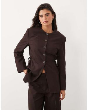 ASOS Americana De Lino Con Lazada Lateral En, Conjunto-Marrón - Negro