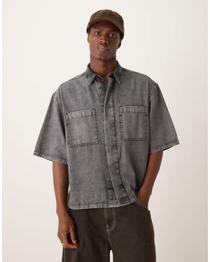 ASOS – kastiges oversize-jeanshemd - Grau