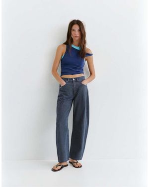 Pull&Bear Gestreepte Jeans Met Ballonpijpen En Naden - Blauw