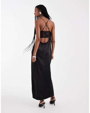 4th & Reckless Satin Cami Strappy Lace Detail Split Front Maxi Dress - White