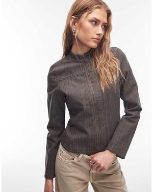 Weekday Giacca Aderente Grigia A Righe Con Zip - Grigio