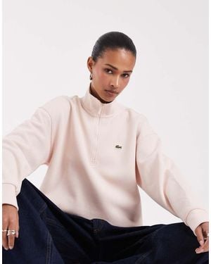 Lacoste Sweatshirt Met Hoge Hals En Kwartrits - Naturel