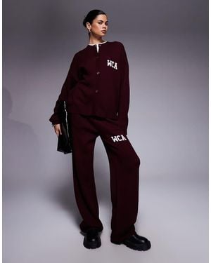 ASOS Weekend Collective Co-ord Knitted Wide Leg jogger With Varsity Graphic - Purple