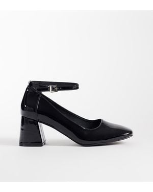 London Rebel Hettie Mid Block Heeled Shoes - Black