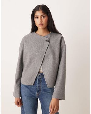 Vila Wrap Front Short Wool Jacket - Gray