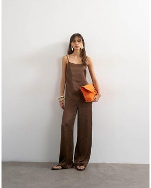 TOPSHOP Satin Clean Wide Leg Trouser Co-Ord - Brown