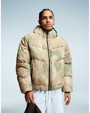 Bershka Puffer Jacket With Hood - Natural