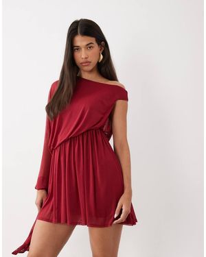 ASOS Mesh Asymmetric Extreme One Sleeve Mini Dress - Red