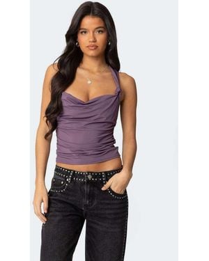 Edikted Liza Knotted Cowl Neck Top - Purple