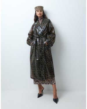 ASOS Lange Trenchcoat Met Glans En Luipaardprint - Meerkleurig