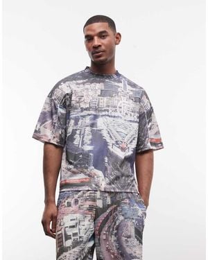 Good For Nothing Co-ord Oversized Jersey With All Over City Print - Blue