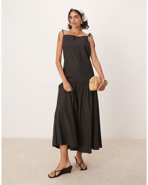 Ghospell Bow Shoulder Midi Dress - Black