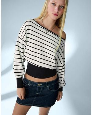 Bershka Asymmetric Neck Print Jumper - White
