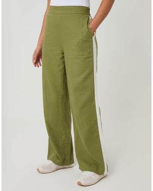 Threadbare Side Stripe Linen Blend Wide Leg Trousers - Green