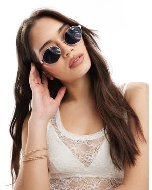 Monki Metal Retro Oval Sunglasses - Brown
