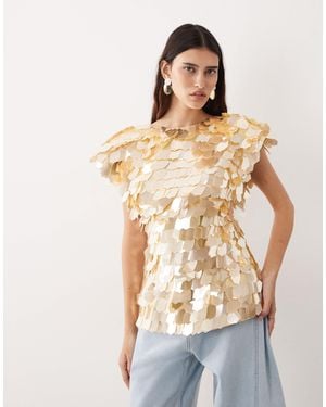 ARRANGE Embellished Open Back Bardot Top - Natural