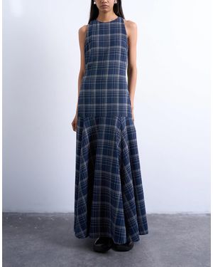 TOPSHOP Dropped Waist Full Circle Hem Midi Dress - Blue