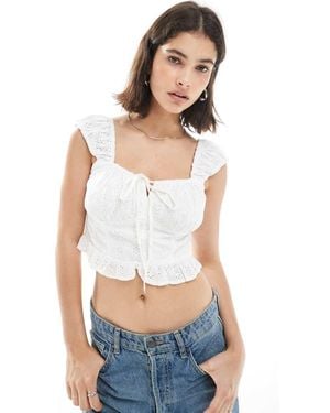 Wednesday's Girl Broderie Cap Sleeve Cropped Blouse - White
