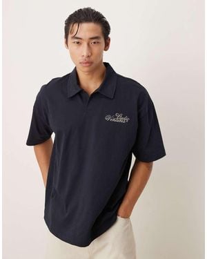 ASOS Heavyweight Oversized Polo Shirt With Chest Embroidery - Blue