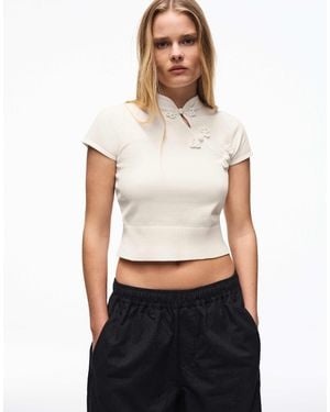 Bershka Pull en maille à fermeture à crochet couleur écru - Blanc