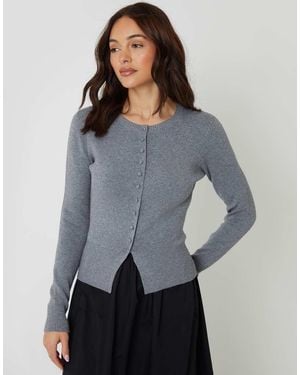 Threadbare Cárdigan Con Cuello Redondo De Punto Compacto De - Gris