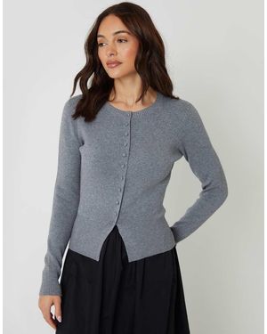 Threadbare Crew Neck Compact Knitted Cardigan - Grey