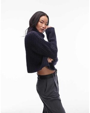 Nia Bruni Roll-Neck Cable Knit Jumper - Blue