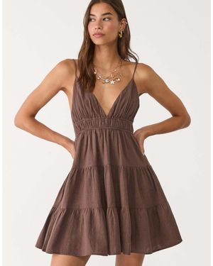Stradivarius Mini Dress With Tied Detail - Brown