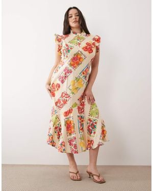 Never Fully Dressed Remi Flutter Sleeve Button Placket Midi Dress - Pink