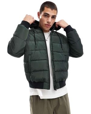 Another Influence Contrast Hood Quilted Bomber Jacket - Green
