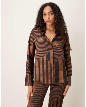 Mango Satin Shirt Co-ord - Brown