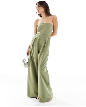 Pretty Lavish Strapless Jumpsuit With Pockets - Green