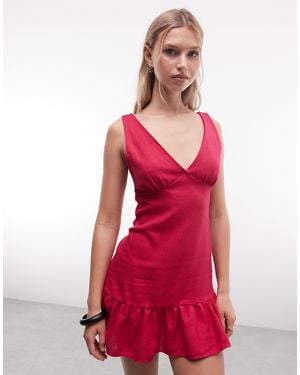 Reclaimed Vintage Linen Sun Dress - Red