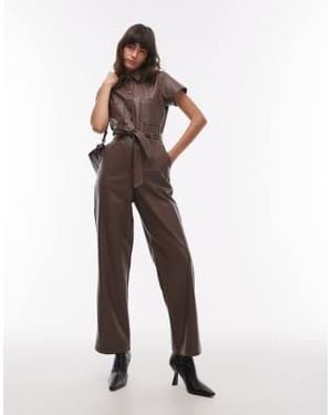 TOPSHOP Combinaison style utilitaire en similicuir à manches courtes - marron - Vert
