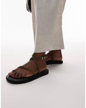 TOPSHOP Kayce Real Suede Strappy Flat Sandals - Green