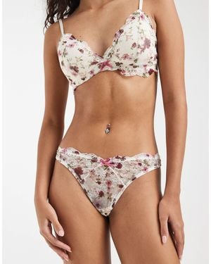Lindex Valerie - string en dentelle à fleurs - Marron