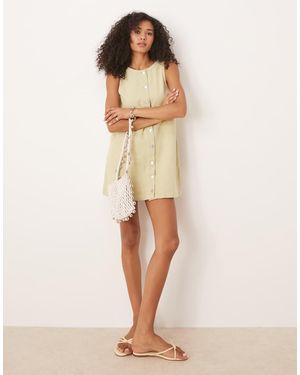 ASOS Vestido Vaquero Corto Oliva Abotonado Con Lavado Efecto Envejecido De - Neutro