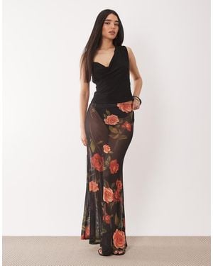 ASOS Printed Mesh Sheer Maxi Skirt - Multicolour