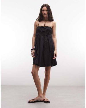 Collusion Vestido Mini Tipo Smock Con Detalle De Lazo - Negro