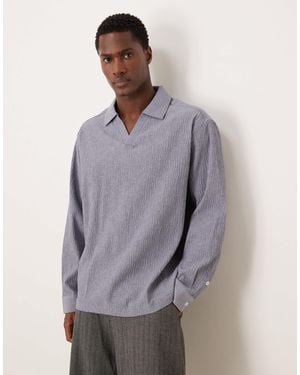 ASOS Oversized Seersucker Shirt With Back Neck Embroidery - Gray