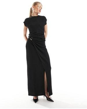 Threadbare Co-ord Textured Maxi Skirt With Gold Trim Detail - Black
