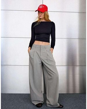 Bershka Double-fabric Darted Trousers - Grey