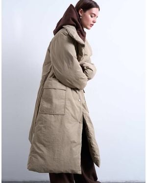 TOPSHOP Funnel Neck Longline Belted Puffer Jacket - Natural