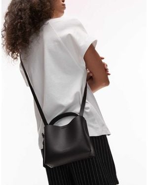 ARKET Small Leather Cross Body Tote Bag With Side Buckle Detail - Grey