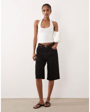ASOS Denim Bermuda Short With Suede Belt Detail - Natural