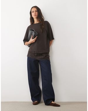 Jdy Oversize-t-shirt mit spitzendetails - Schwarz