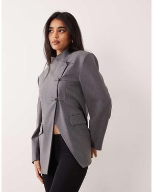 ASOS Blazer Met Opstaande Boord, Overslag En Mandarijnknopen - Grijs
