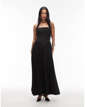 HEIRESS BEVERLY HILLS Structured Halterneck Drop Waist Detail Maxi Dress - Black